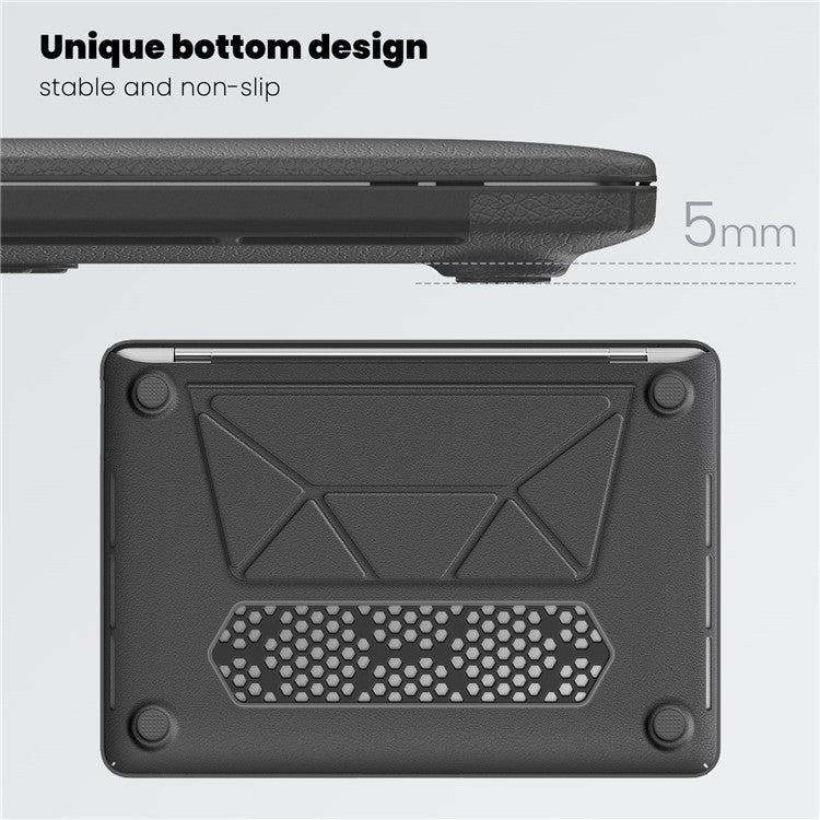 For MacBook Pro 13 inch (2022) / (2020) / (2018) M1 / M2 A2289 A2251 A2159 A1989 A1706 A1708 Laptop Case Anti-Slip PC+PU Leather Flip Cover - Grey