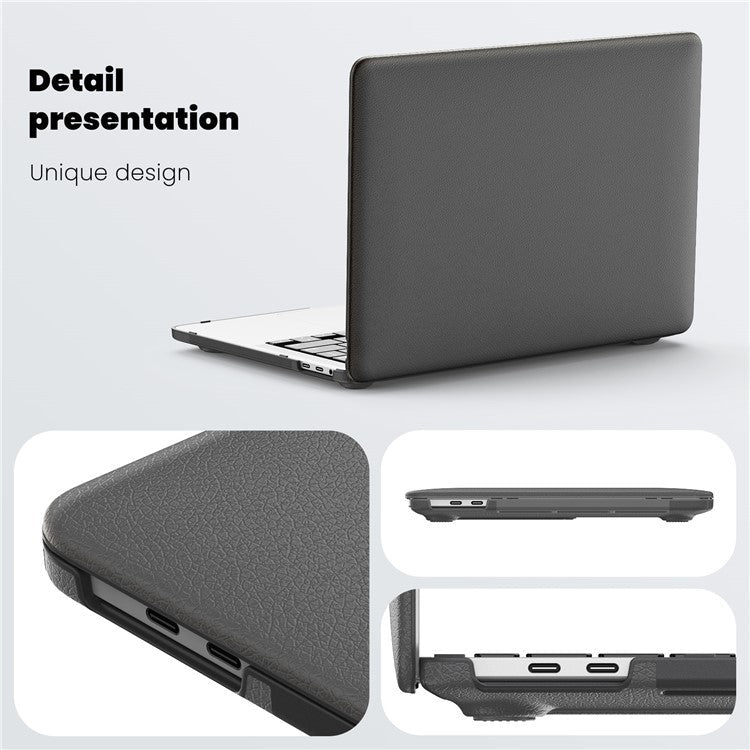 For MacBook Pro 13 inch (2022) / (2020) / (2018) M1 / M2 A2289 A2251 A2159 A1989 A1706 A1708 Laptop Case Anti-Slip PC+PU Leather Flip Cover - Grey
