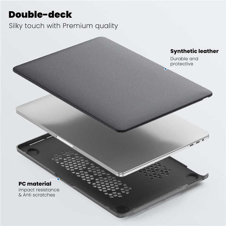 For MacBook Pro 13 inch (2022) / (2020) / (2018) M1 / M2 A2289 A2251 A2159 A1989 A1706 A1708 Laptop Case Anti-Slip PC+PU Leather Flip Cover - Grey