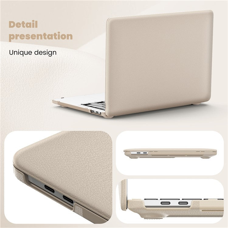 For MacBook Pro 13 inch (2022) / (2020) / (2018) M1 / M2 A2289 A2251 A2159 A1989 A1706 A1708 Laptop Case Anti-Slip PC+PU Leather Flip Cover - Gold