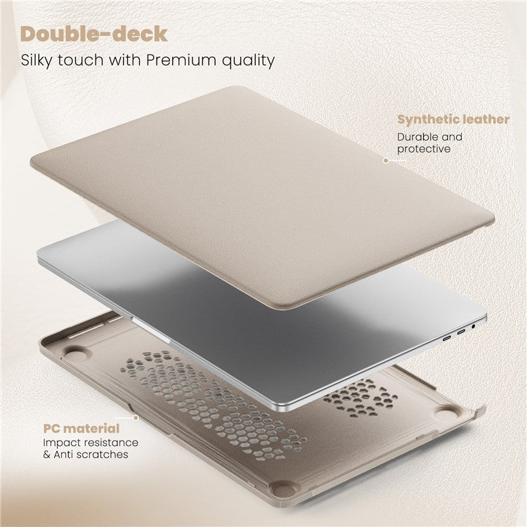 For MacBook Pro 13 inch (2022) / (2020) / (2018) M1 / M2 A2289 A2251 A2159 A1989 A1706 A1708 Laptop Case Anti-Slip PC+PU Leather Flip Cover - Gold
