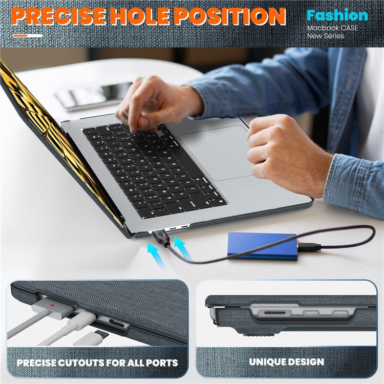 For Macbook Air 15 inch (2025) / (2024) M3 A3114 / (2023) M2 A2941 Laptop Case Anti-Slip PC+Cloth Flip Cover - Grey