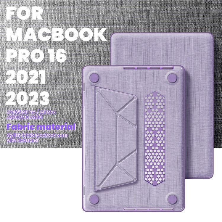 For MacBook Pro 16 inch (2024) / (2023) / (2021) A2485 M1 Pro  /  M1 Max / A2780 / M3 A2991 Laptop Case Anti-Slip PC+Cloth Flip Cover - Purple