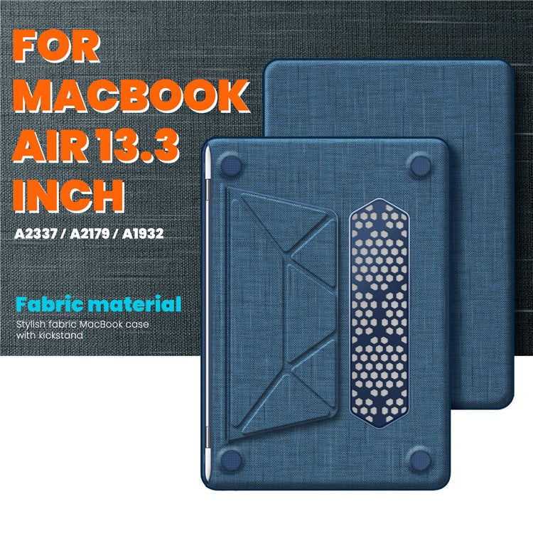 For MacBook Air 13 inch (2020) / (2018) A2337 M1 A2179 A1932 Laptop Case Anti-Slip PC+Cloth Flip Cover - Navy Blue