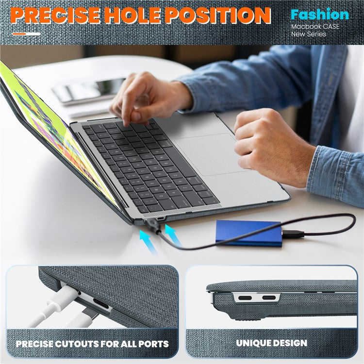 For MacBook Air 13 inch (2020) / (2018) A2337 M1 A2179 A1932 Laptop Case Anti-Slip PC+Cloth Flip Cover - Grey