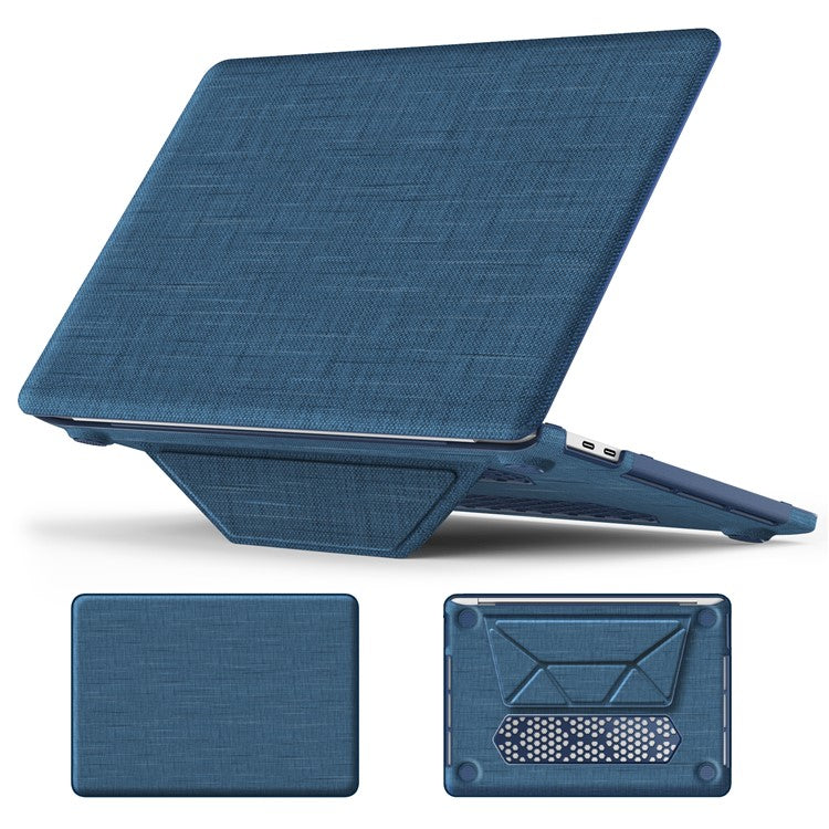 For MacBook Pro 13 inch (2022) / (2020) / (2018) A2338 M1 / M2 A2289 A2251 A2159 A1989 A1706 A1708 Laptop Case Anti-Slip PC+Cloth Flip Cover - Navy Blue