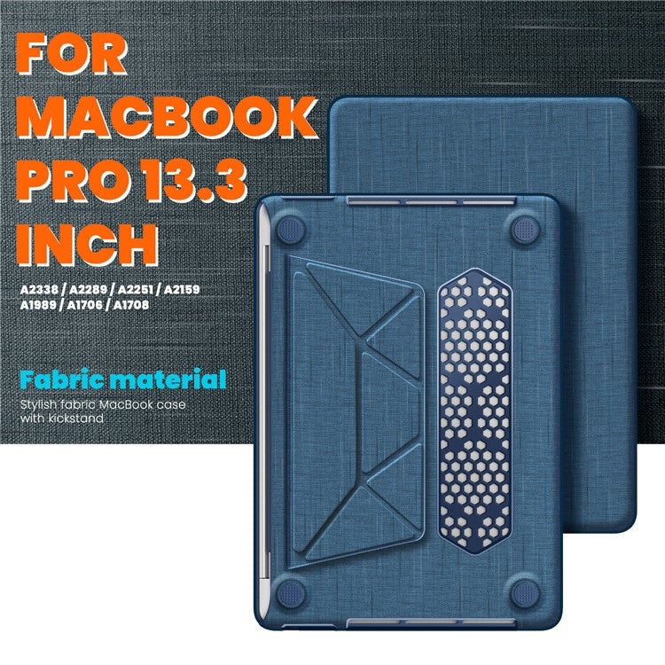 For MacBook Pro 13 inch (2022) / (2020) / (2018) A2338 M1 / M2 A2289 A2251 A2159 A1989 A1706 A1708 Laptop Case Anti-Slip PC+Cloth Flip Cover - Navy Blue
