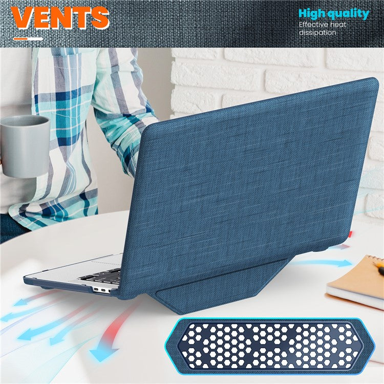 For MacBook Pro 13 inch (2022) / (2020) / (2018) A2338 M1 / M2 A2289 A2251 A2159 A1989 A1706 A1708 Laptop Case Anti-Slip PC+Cloth Flip Cover - Navy Blue