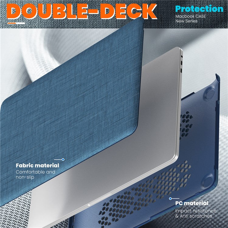For MacBook Pro 13 inch (2022) / (2020) / (2018) A2338 M1 / M2 A2289 A2251 A2159 A1989 A1706 A1708 Laptop Case Anti-Slip PC+Cloth Flip Cover - Navy Blue