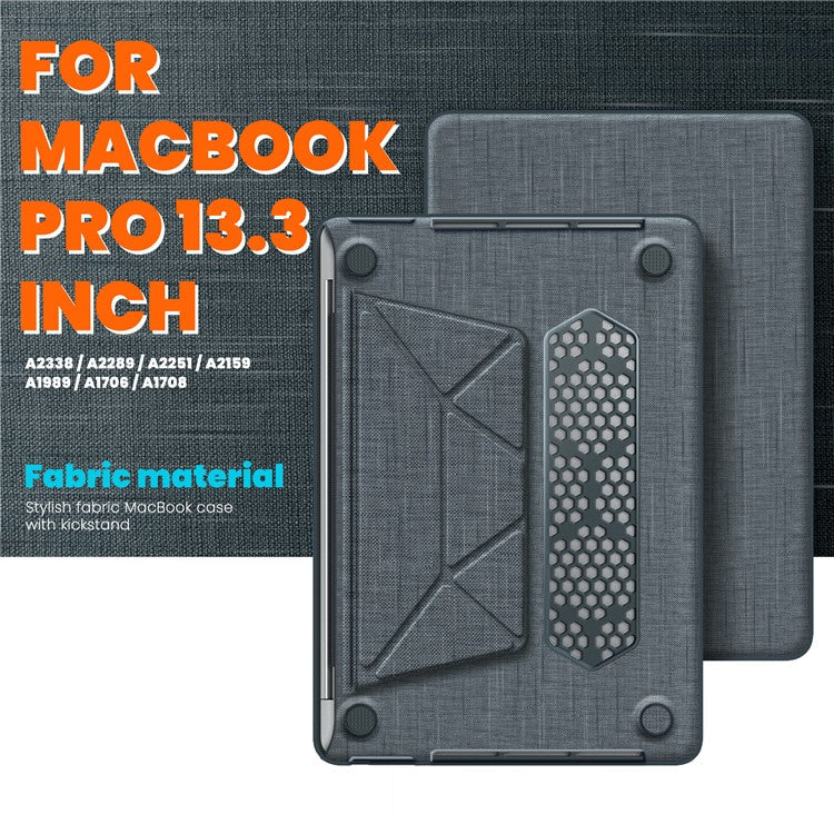 For MacBook Pro 13 inch (2022) / (2020) / (2018) A2338 M1 / M2 A2289 A2251 A2159 A1989 A1706 A1708 Laptop Case Anti-Slip PC+Cloth Flip Cover - Grey