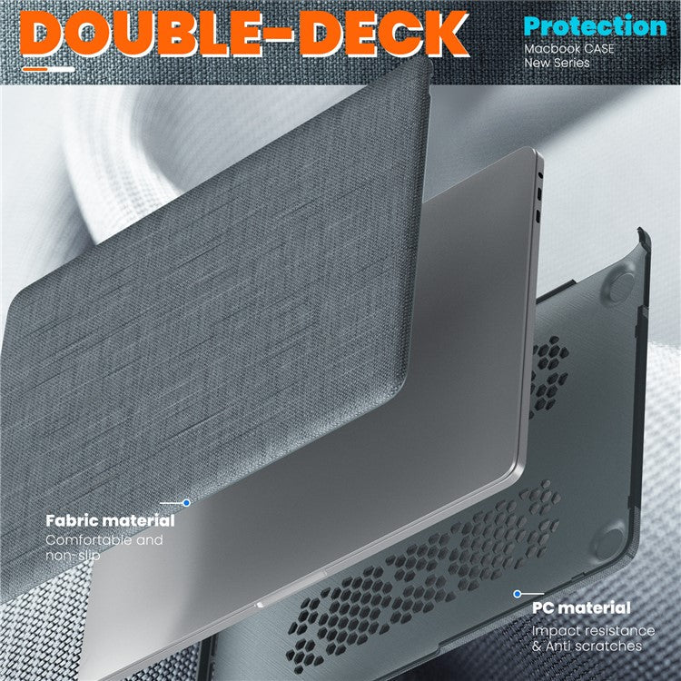 For MacBook Pro 13 inch (2022) / (2020) / (2018) A2338 M1 / M2 A2289 A2251 A2159 A1989 A1706 A1708 Laptop Case Anti-Slip PC+Cloth Flip Cover - Grey