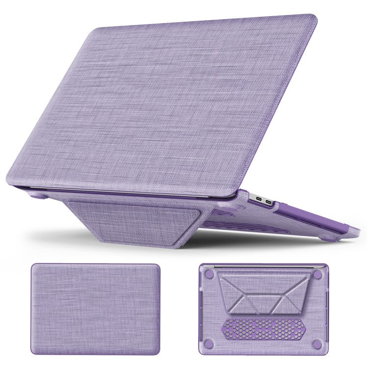 For MacBook Pro 13 inch (2022) / (2020) / (2018) A2338 M1 / M2 A2289 A2251 A2159 A1989 A1706 A1708 Laptop Case Anti-Slip PC+Cloth Flip Cover - Purple