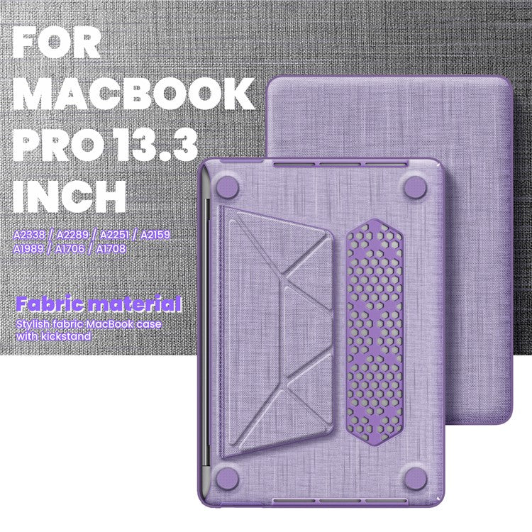 For MacBook Pro 13 inch (2022) / (2020) / (2018) A2338 M1 / M2 A2289 A2251 A2159 A1989 A1706 A1708 Laptop Case Anti-Slip PC+Cloth Flip Cover - Purple