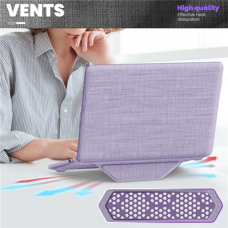 For MacBook Pro 13 inch (2022) / (2020) / (2018) A2338 M1 / M2 A2289 A2251 A2159 A1989 A1706 A1708 Laptop Case Anti-Slip PC+Cloth Flip Cover - Purple