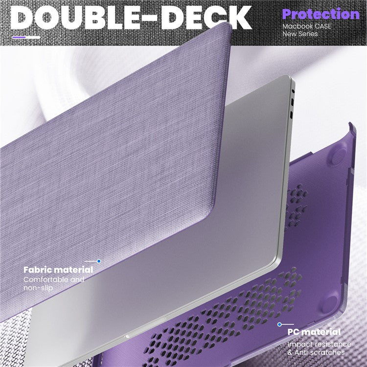 For MacBook Pro 13 inch (2022) / (2020) / (2018) A2338 M1 / M2 A2289 A2251 A2159 A1989 A1706 A1708 Laptop Case Anti-Slip PC+Cloth Flip Cover - Purple