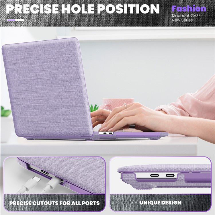 For MacBook Pro 13 inch (2022) / (2020) / (2018) A2338 M1 / M2 A2289 A2251 A2159 A1989 A1706 A1708 Laptop Case Anti-Slip PC+Cloth Flip Cover - Purple