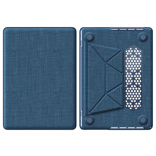 For MacBook Pro 14 inch (2023) (2021) A2442 M1 Pro / M1 Max / A2779 / M3 A2918 A2992 Laptop Case Anti-Slip PC+Cloth Flip Cover - Navy Blue