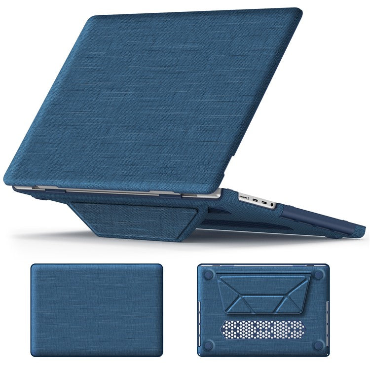 For MacBook Pro 14 inch (2023) (2021) A2442 M1 Pro / M1 Max / A2779 / M3 A2918 A2992 Laptop Case Anti-Slip PC+Cloth Flip Cover - Navy Blue