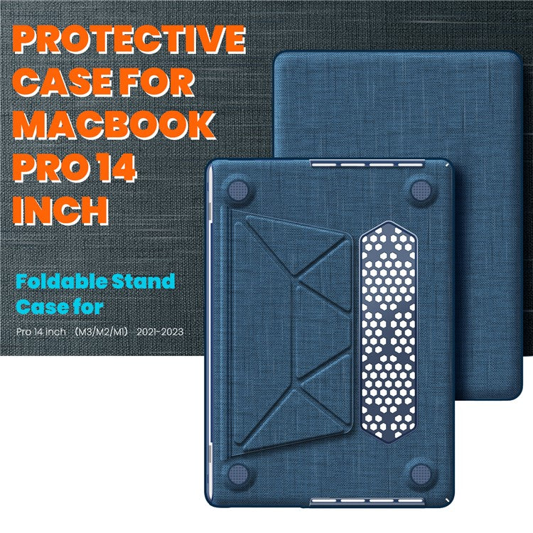 For MacBook Pro 14 inch (2023) (2021) A2442 M1 Pro / M1 Max / A2779 / M3 A2918 A2992 Laptop Case Anti-Slip PC+Cloth Flip Cover - Navy Blue
