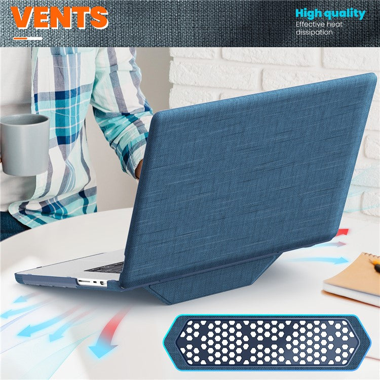 For MacBook Pro 14 inch (2023) (2021) A2442 M1 Pro / M1 Max / A2779 / M3 A2918 A2992 Laptop Case Anti-Slip PC+Cloth Flip Cover - Navy Blue