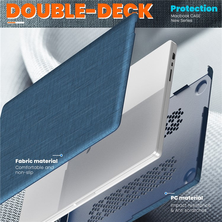 For MacBook Pro 14 inch (2023) (2021) A2442 M1 Pro / M1 Max / A2779 / M3 A2918 A2992 Laptop Case Anti-Slip PC+Cloth Flip Cover - Navy Blue