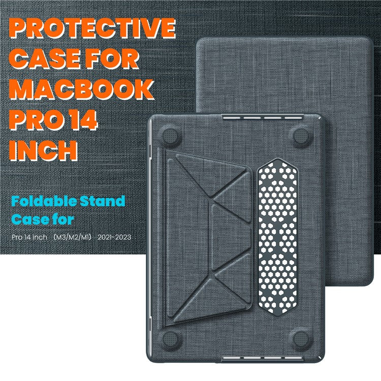 For MacBook Pro 14 inch (2023) (2021) A2442 M1 Pro / M1 Max / A2779 / M3 A2918 A2992 Laptop Case Anti-Slip PC+Cloth Flip Cover - Grey