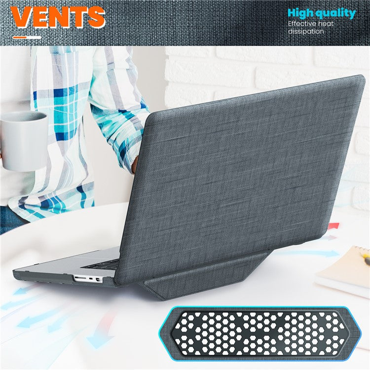 For MacBook Pro 14 inch (2023) (2021) A2442 M1 Pro / M1 Max / A2779 / M3 A2918 A2992 Laptop Case Anti-Slip PC+Cloth Flip Cover - Grey