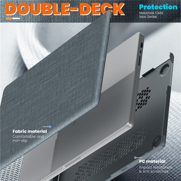 For MacBook Pro 14 inch (2023) (2021) A2442 M1 Pro / M1 Max / A2779 / M3 A2918 A2992 Laptop Case Anti-Slip PC+Cloth Flip Cover - Grey