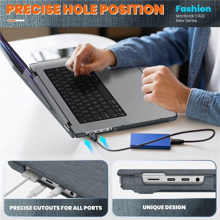 For MacBook Pro 14 inch (2023) (2021) A2442 M1 Pro / M1 Max / A2779 / M3 A2918 A2992 Laptop Case Anti-Slip PC+Cloth Flip Cover - Grey