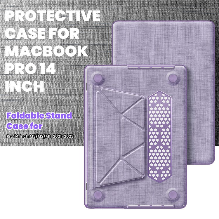 For MacBook Pro 14 inch (2023) (2021) A2442 M1 Pro / M1 Max / A2779 / M3 A2918 A2992 Laptop Case Anti-Slip PC+Cloth Flip Cover - Purple