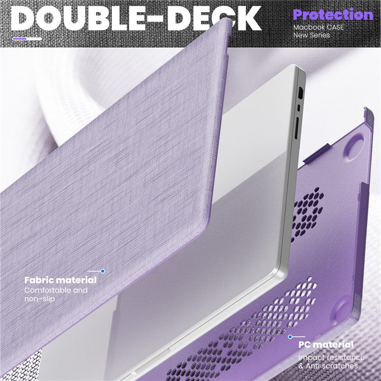 For MacBook Pro 14 inch (2023) (2021) A2442 M1 Pro / M1 Max / A2779 / M3 A2918 A2992 Laptop Case Anti-Slip PC+Cloth Flip Cover - Purple