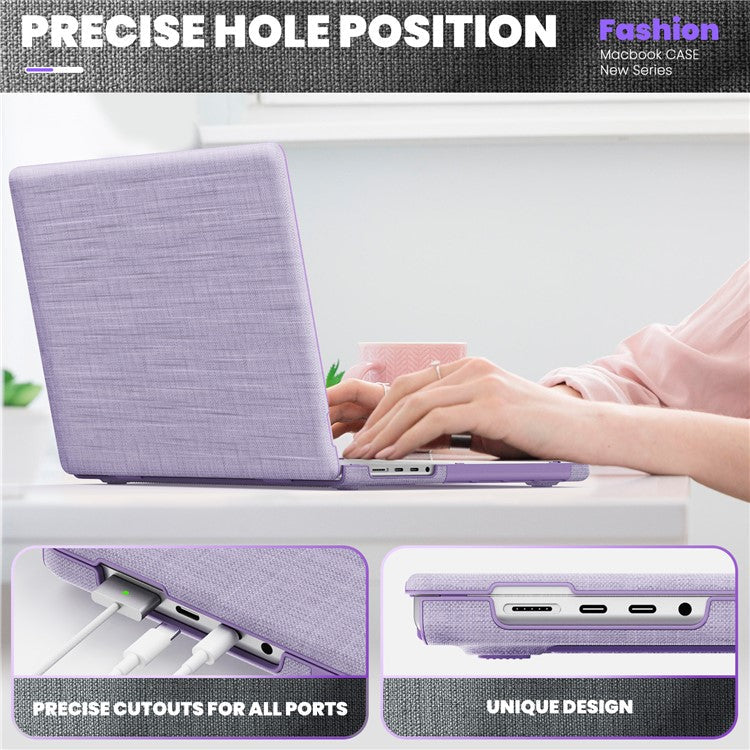 For MacBook Pro 14 inch (2023) (2021) A2442 M1 Pro / M1 Max / A2779 / M3 A2918 A2992 Laptop Case Anti-Slip PC+Cloth Flip Cover - Purple