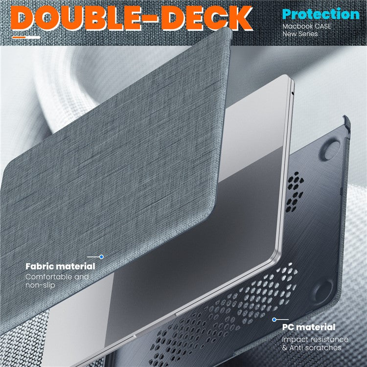 For MacBook Air 13 inch (2025) / (2024) M3 A3113 / (2022) M2 A2681 Laptop Case Anti-Slip PC+Cloth Flip Cover - Grey