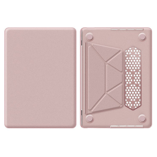 For MacBook Pro 14 inch (2023) / (2021) A2442 M1 Pro / M1 Max / A2779 / M3 A2918 A2992 Laptop Case Anti-Slip PC+PU Leather Flip Cover - Pink