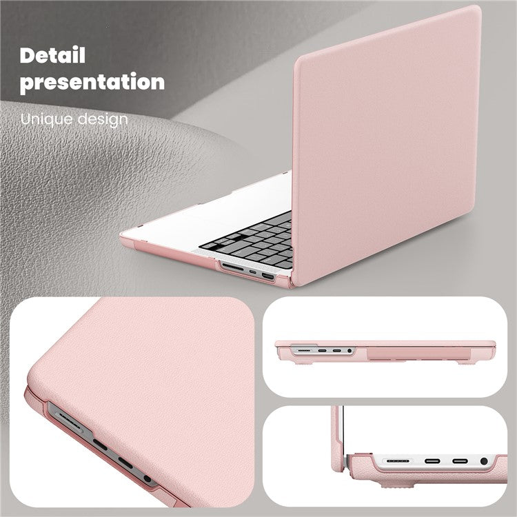 For MacBook Pro 14 inch (2023) / (2021) A2442 M1 Pro / M1 Max / A2779 / M3 A2918 A2992 Laptop Case Anti-Slip PC+PU Leather Flip Cover - Pink
