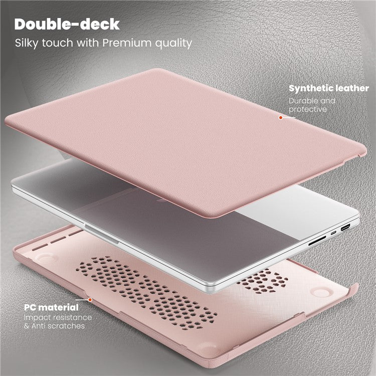 For MacBook Pro 14 inch (2023) / (2021) A2442 M1 Pro / M1 Max / A2779 / M3 A2918 A2992 Laptop Case Anti-Slip PC+PU Leather Flip Cover - Pink