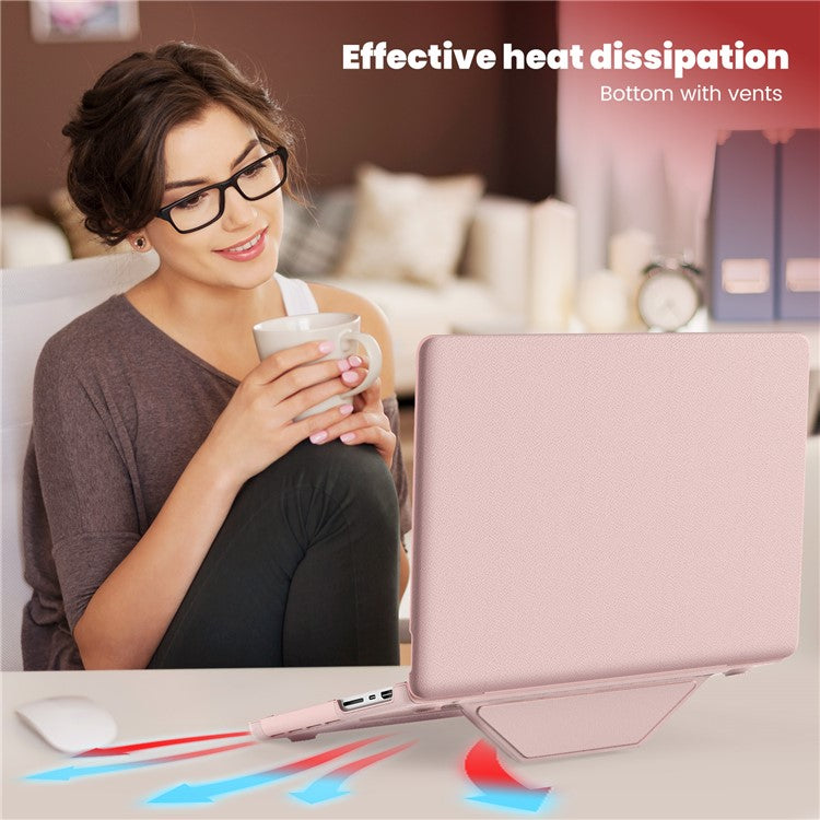 For MacBook Pro 14 inch (2023) / (2021) A2442 M1 Pro / M1 Max / A2779 / M3 A2918 A2992 Laptop Case Anti-Slip PC+PU Leather Flip Cover - Pink