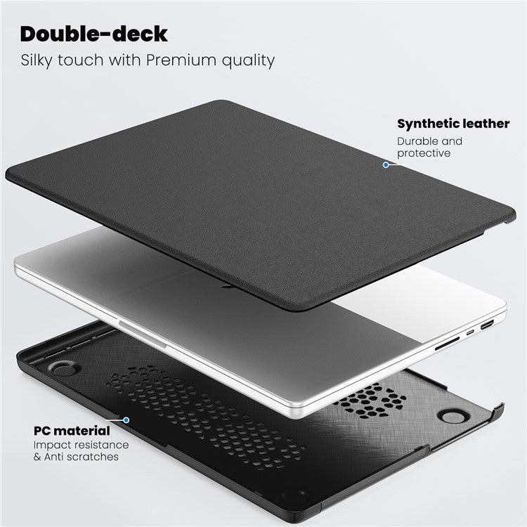 For MacBook Pro 14 inch (2023) / (2021) A2442 M1 Pro / M1 Max / A2779 / M3 A2918 A2992 Laptop Case Anti-Slip PC+PU Leather Flip Cover - Black