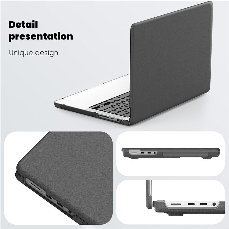 For MacBook Pro 14 inch (2023) / (2021) A2442 M1 Pro / M1 Max / A2779 / M3 A2918 A2992 Laptop Case Anti-Slip PC+PU Leather Flip Cover - Grey