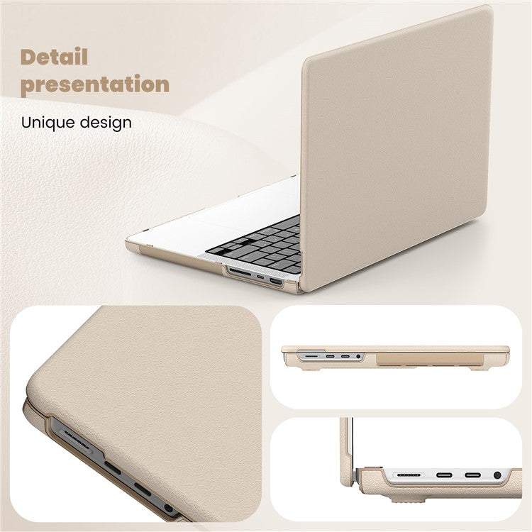 For MacBook Pro 14 inch (2023) / (2021) A2442 M1 Pro / M1 Max / A2779 / M3 A2918 A2992 Laptop Case Anti-Slip PC+PU Leather Flip Cover - Gold