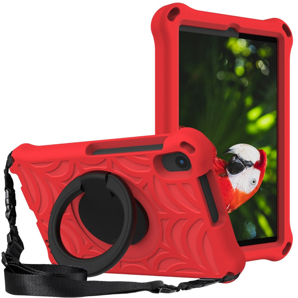 For Lenovo Tab M8 TB-8505/TB-8705/TB-8506 (2021) Shockproof EVA Case Anti-Scratch Protective Cover Kickstand Tablet Case with Shoulder Strap - Red