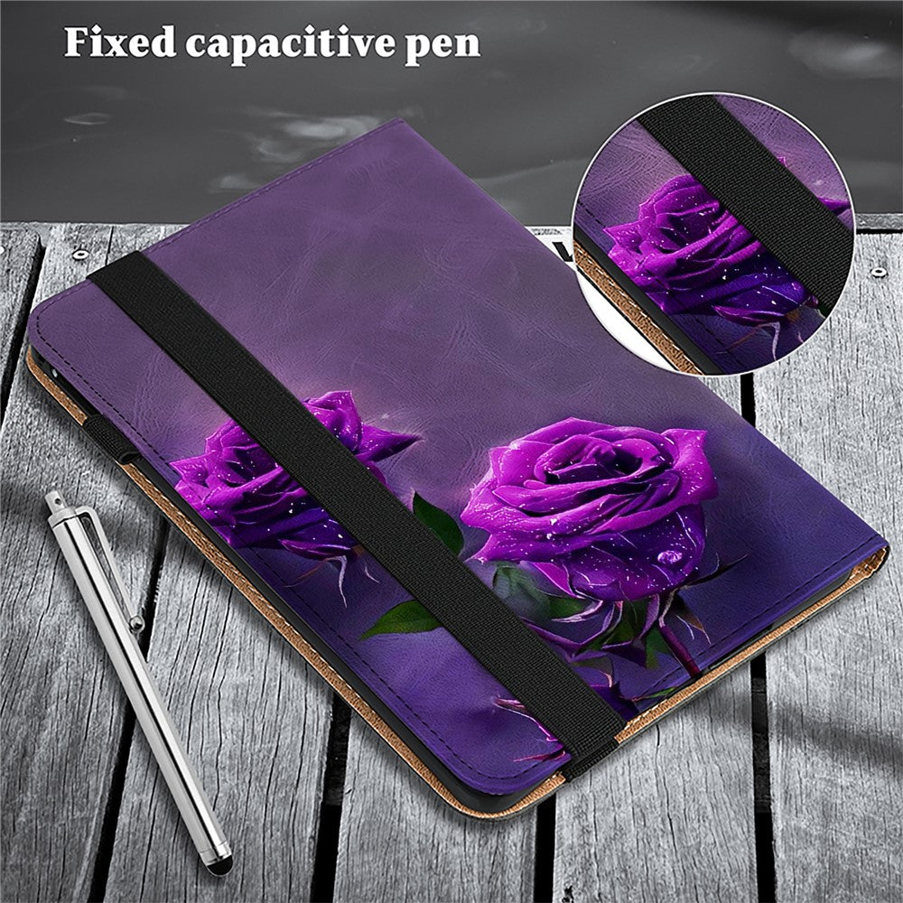 For Lenovo Tab Plus Case Flip Stand Leather Tablet Cover Pattern Printed - Purple Rose