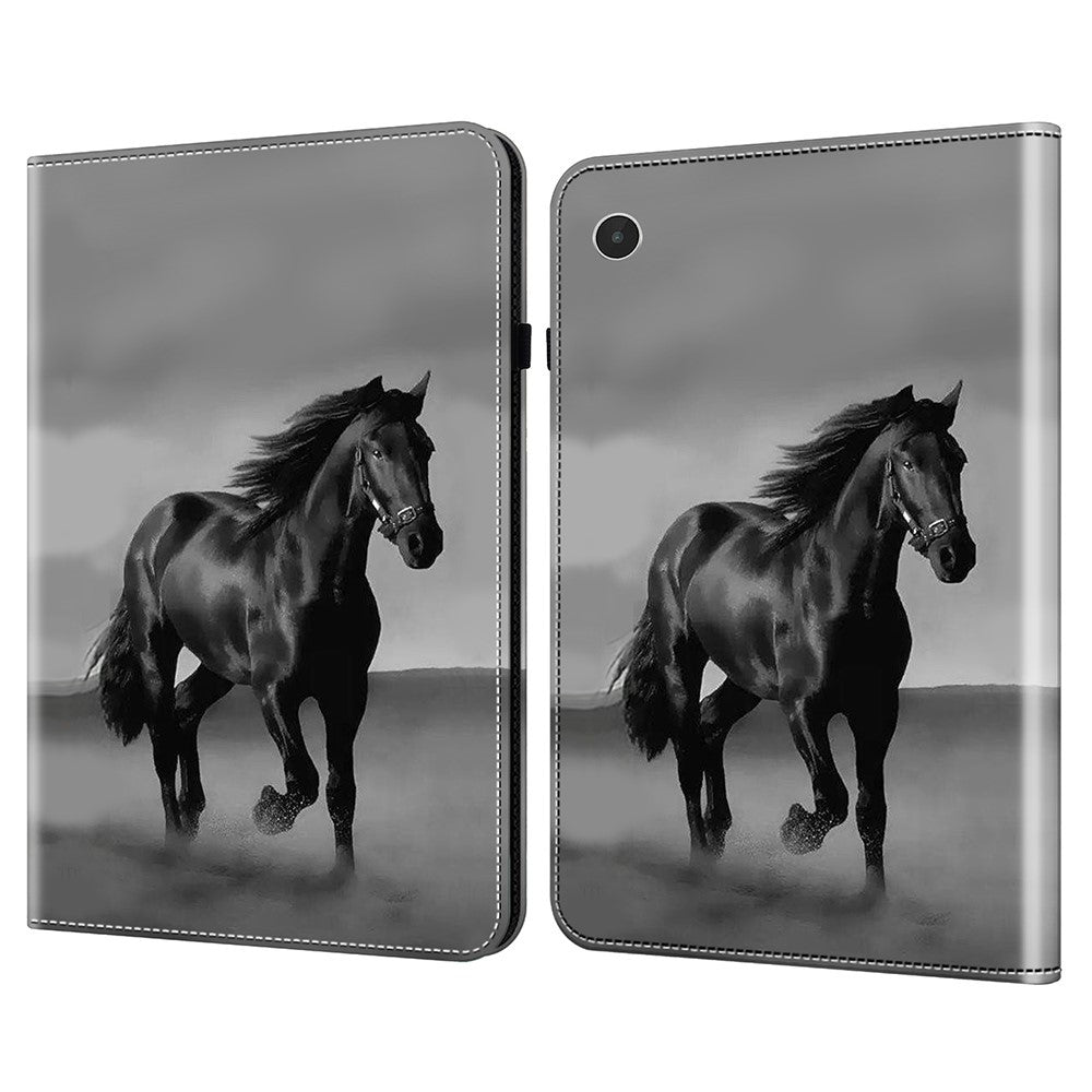 For Lenovo Tab Plus Case Flip Stand Leather Tablet Cover Pattern Printed - Black Horse
