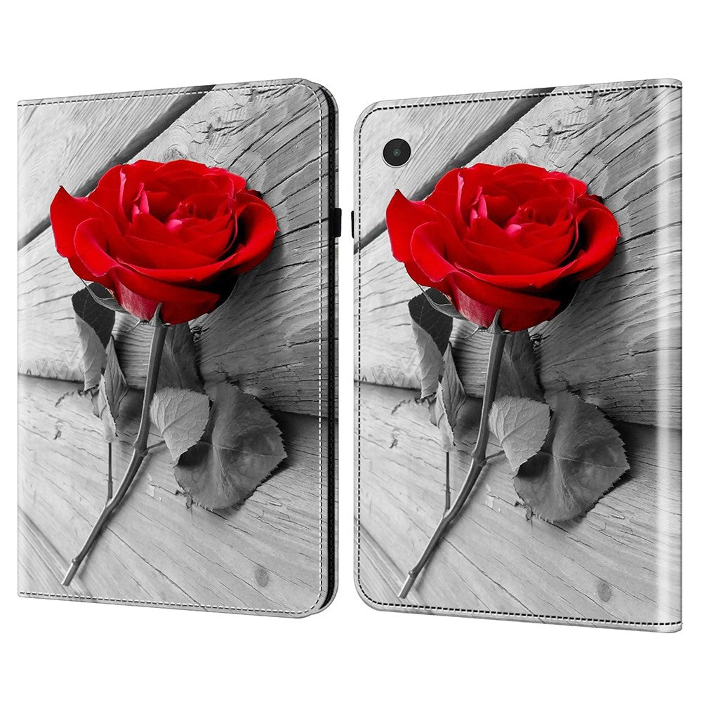 For Lenovo Tab Plus Case Pattern Printed Leather Tablet Cover with Card Slot - Rose