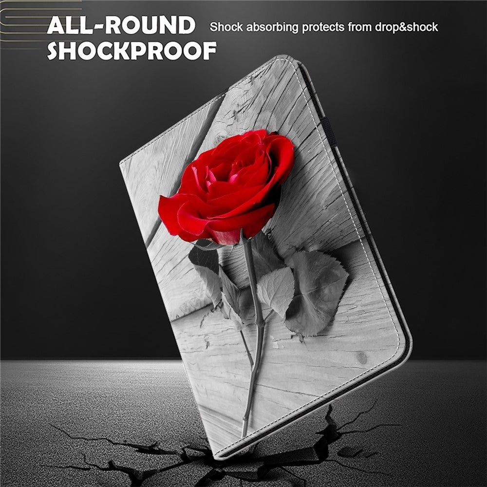 For Lenovo Tab Plus Case Pattern Printed Leather Tablet Cover with Card Slot - Rose