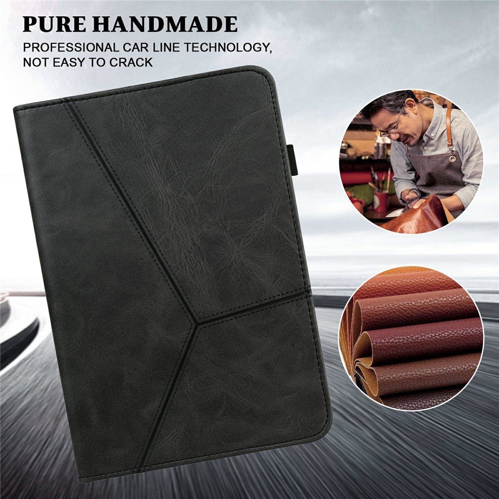 For Lenovo Tab Plus Case Line Imprinted PU Leather Card Holder Tablet Stand Cover - Black