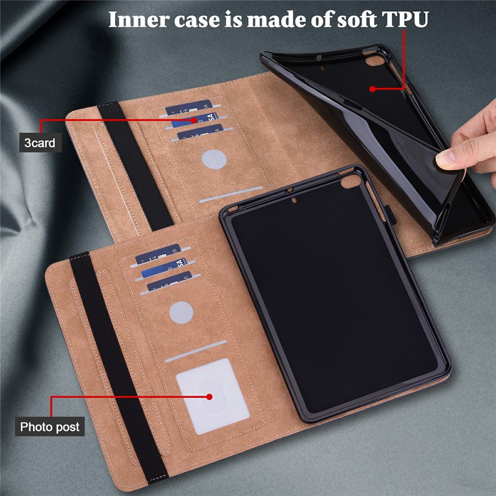 For Lenovo Tab Plus Case Line Imprinted PU Leather Card Holder Tablet Stand Cover - Black