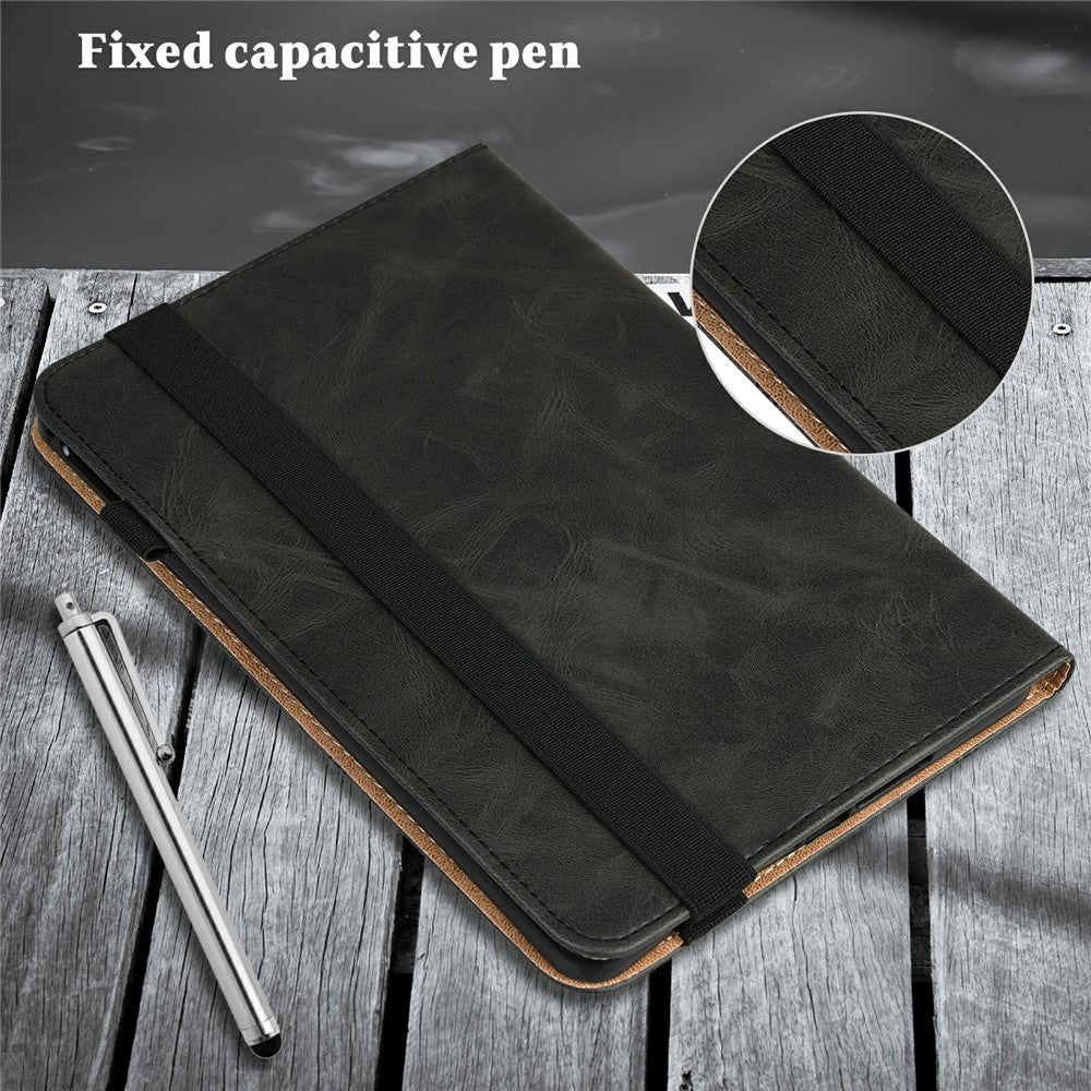For Lenovo Tab Plus Case Line Imprinted PU Leather Card Holder Tablet Stand Cover - Black