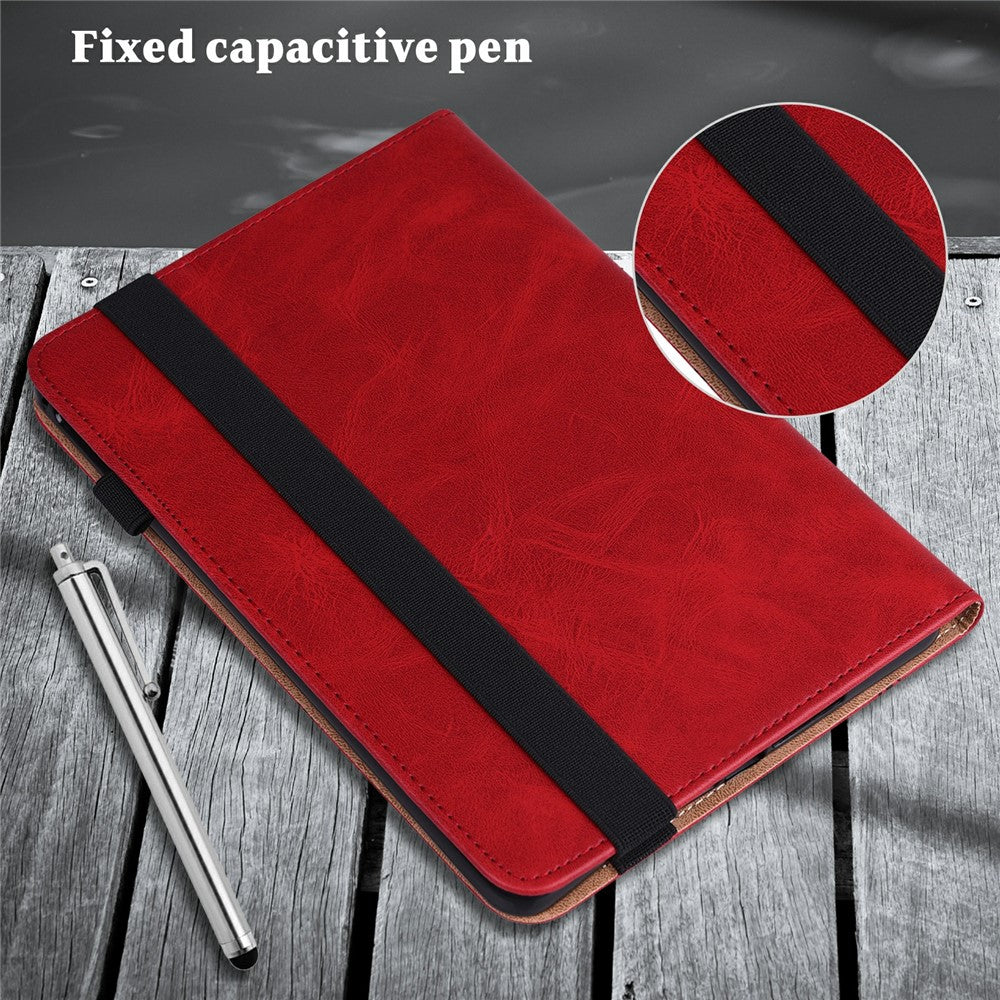 For Lenovo Tab Plus Case Line Imprinted PU Leather Card Holder Tablet Stand Cover - Red