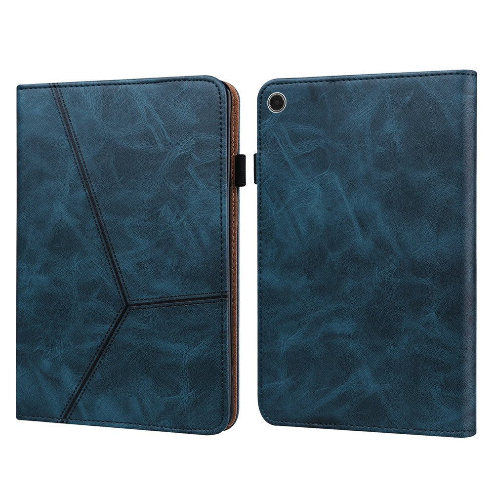 For Lenovo Tab Plus Case Line Imprinted PU Leather Card Holder Tablet Stand Cover - Blue